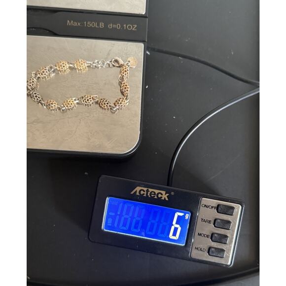 Sterling Vermeil Puffer Link Bracelet 7"-8" Gold Textured Tone 925 Silver 6g - Picture 7 of 7